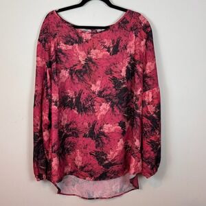 Ava & Viv Womens Pink Floral Lightweight Balloon Sleeve Blouse SZ 3X Workwear